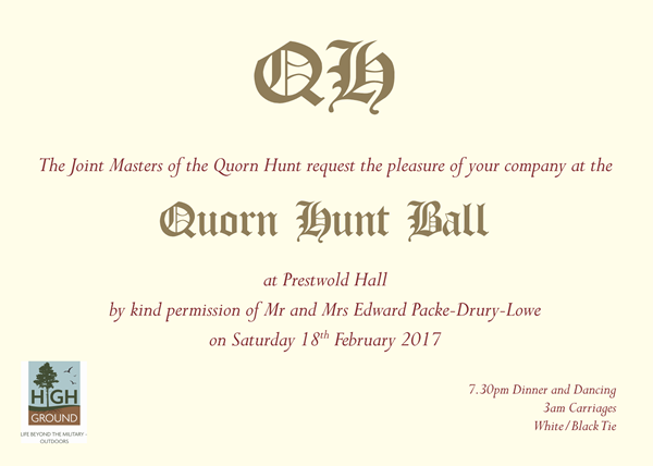 Quorn Hunt Ball Invitation